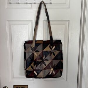 Vintage Leather Patchwork Tote Bag - Multicolor